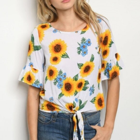 So Sweet Sunflower Print Blouse TOP - Picture 1 of 2